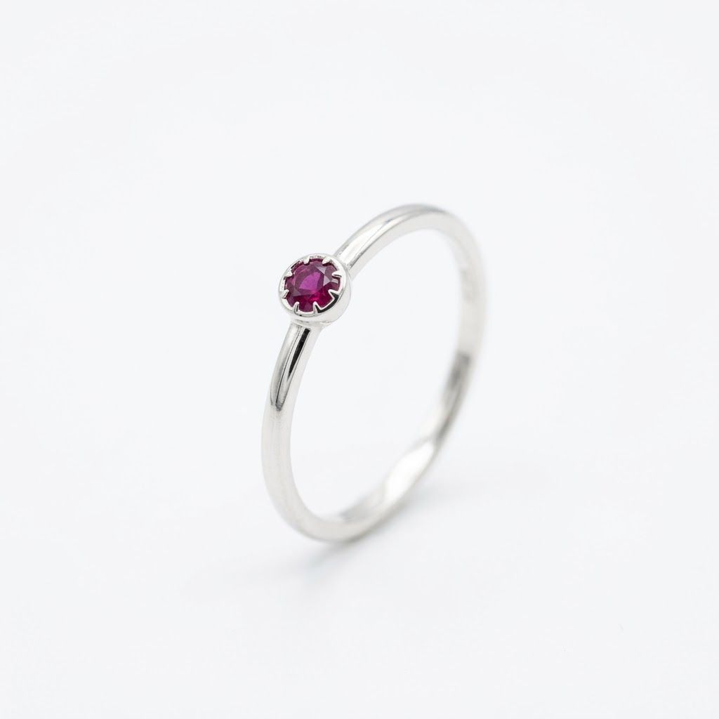 Thin Band Sterling Silver Rings, Design: Pink Gem- Size 6.5