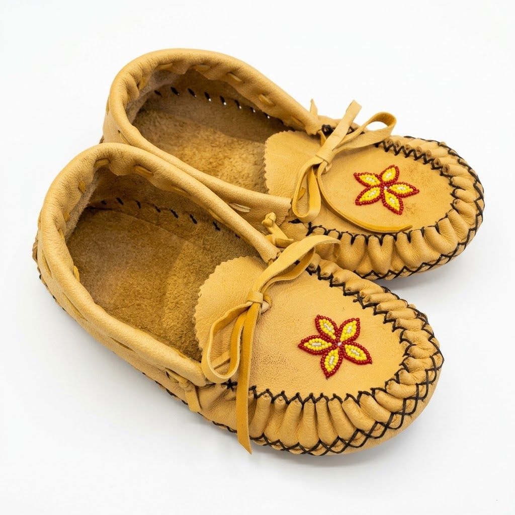 Handmade Moccasin with Floral Beadwork- Ladies Size 8