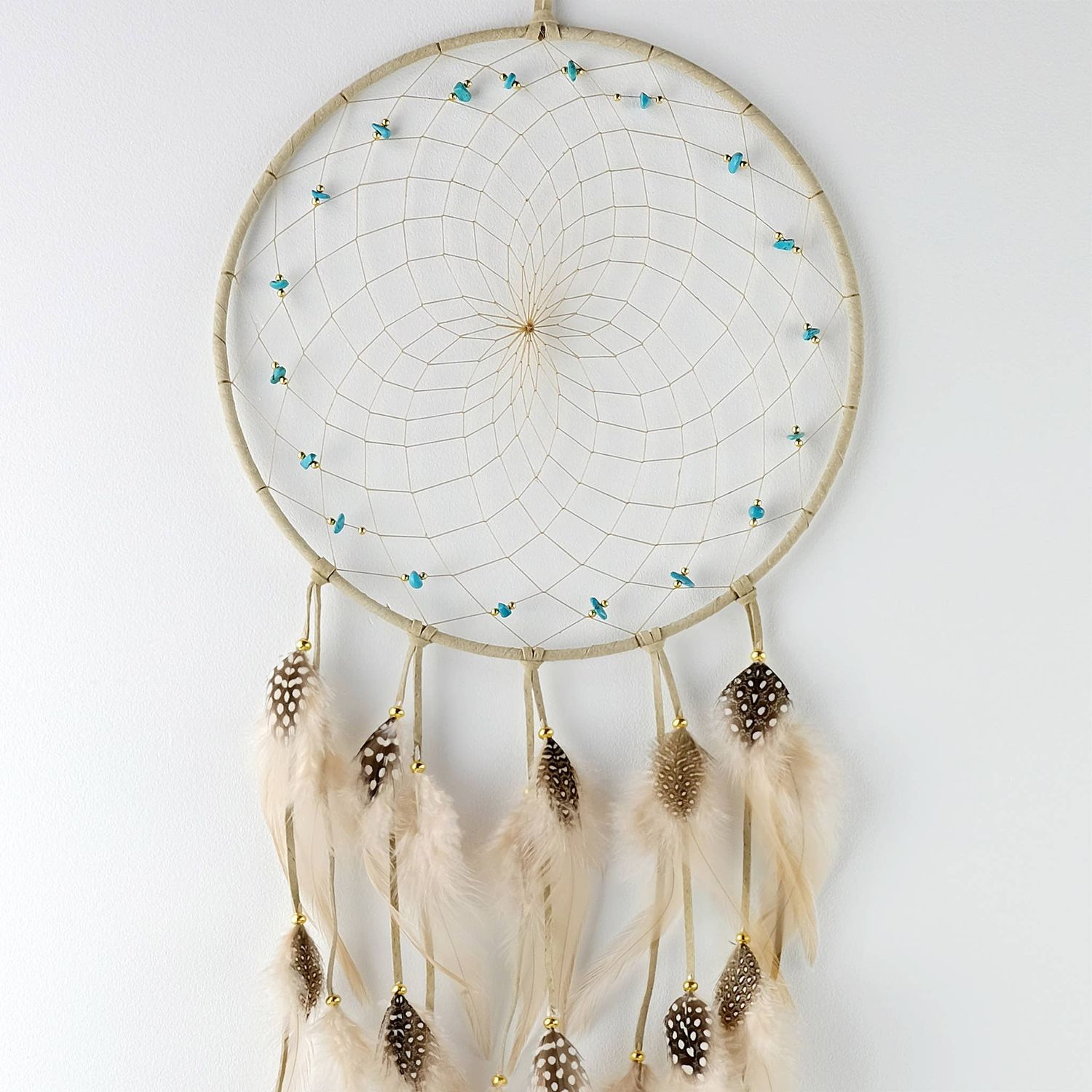 9" Tan Dream Catcher with Semi-precious Stones
