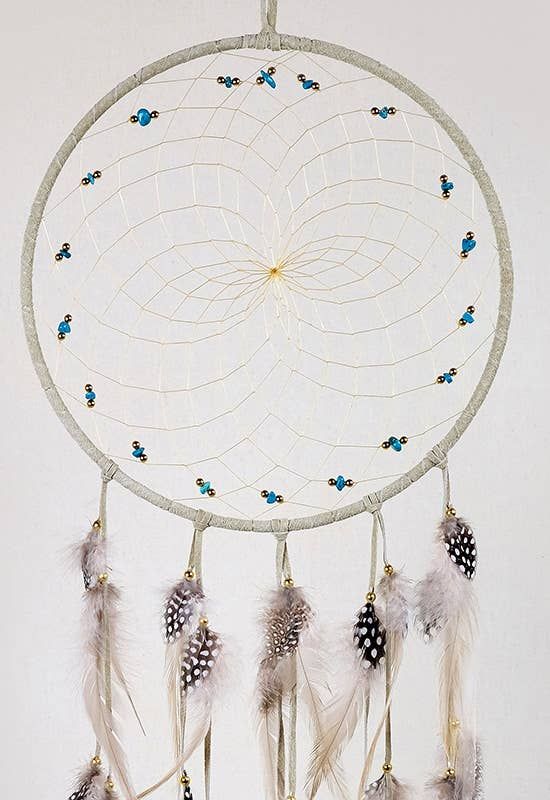 9" Tan Dream Catcher with Semi-precious Stones, Size: 9"