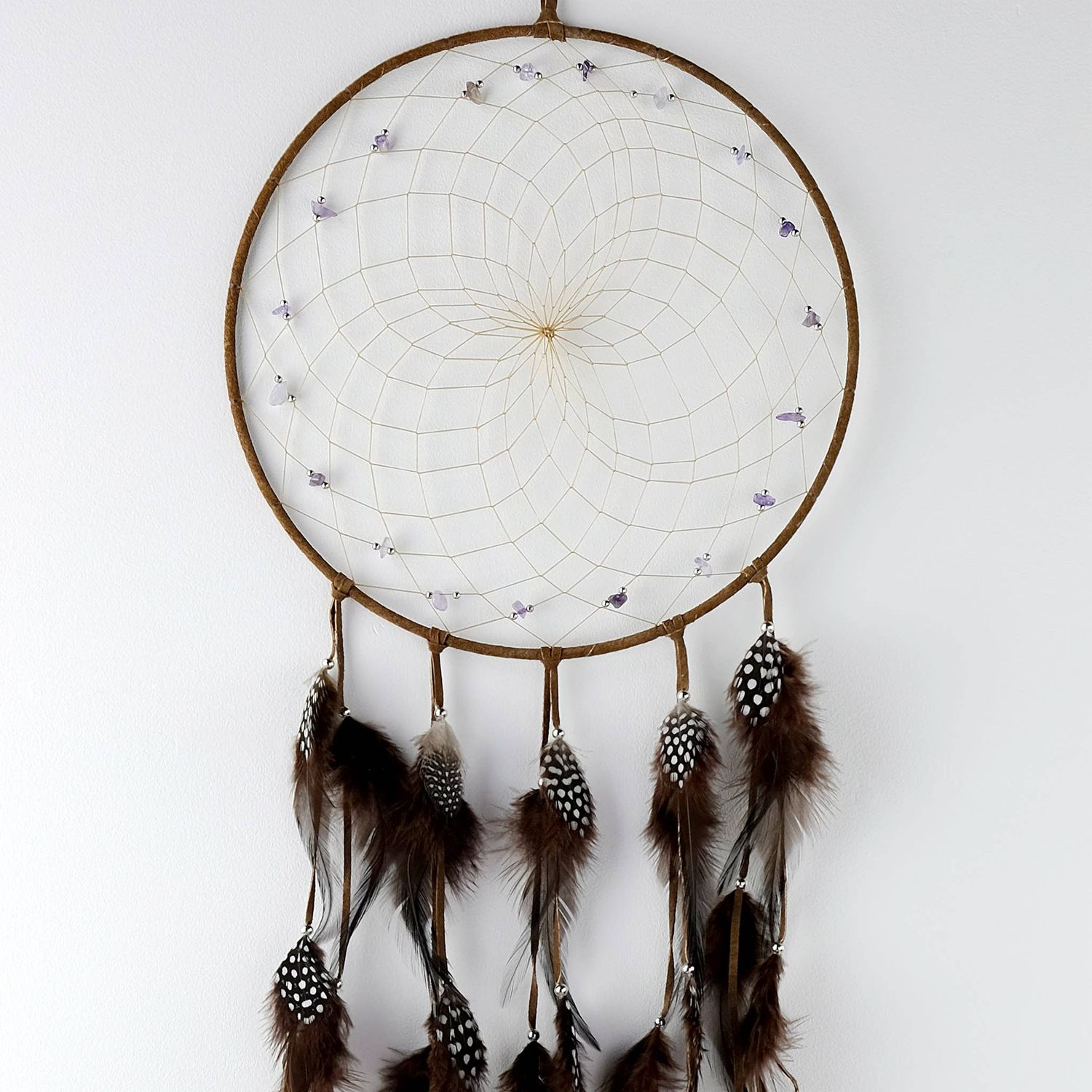 9" Brown Dream Catcher with Semi-precious Stones