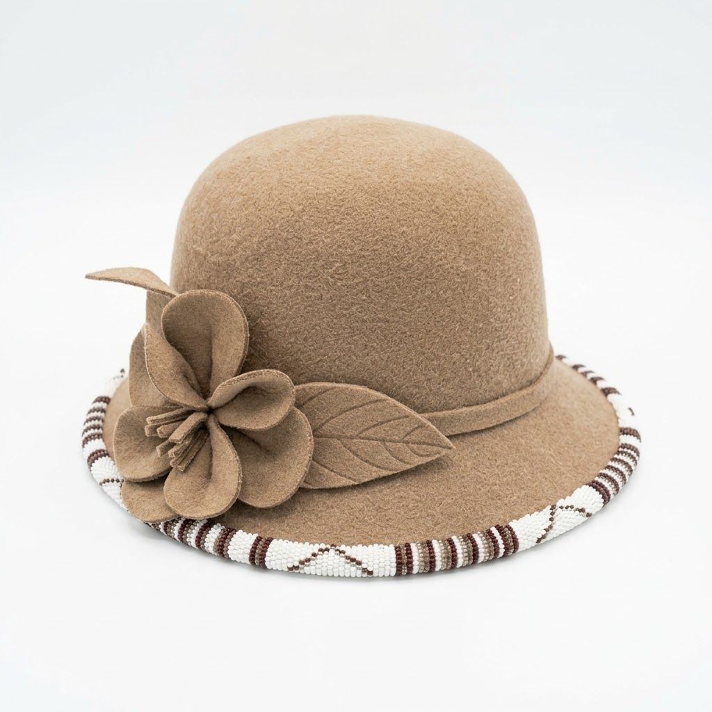 Brown Floral Beaded Hat