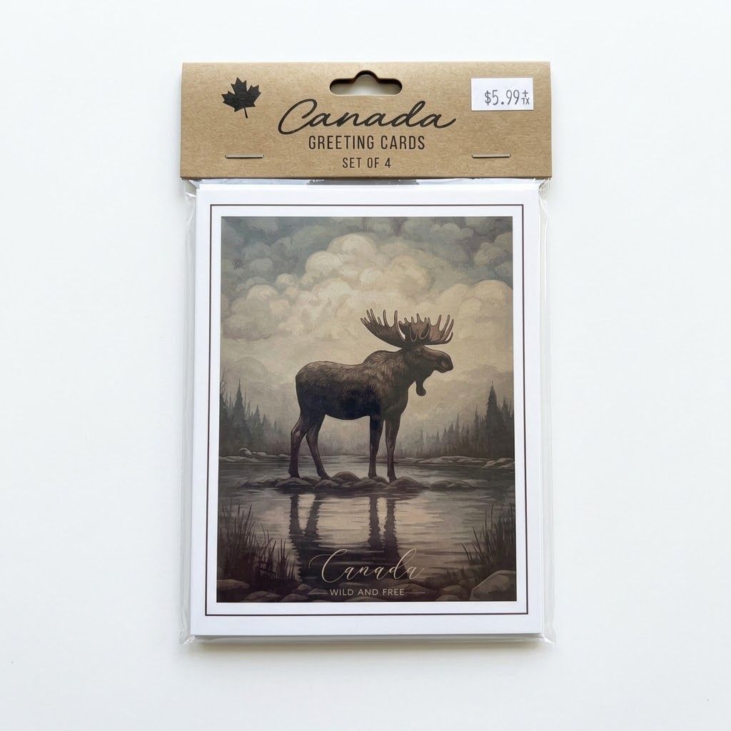 Assorted Canada Greeting Cards Set of 4, Design: Wild &amp; Free Moose
