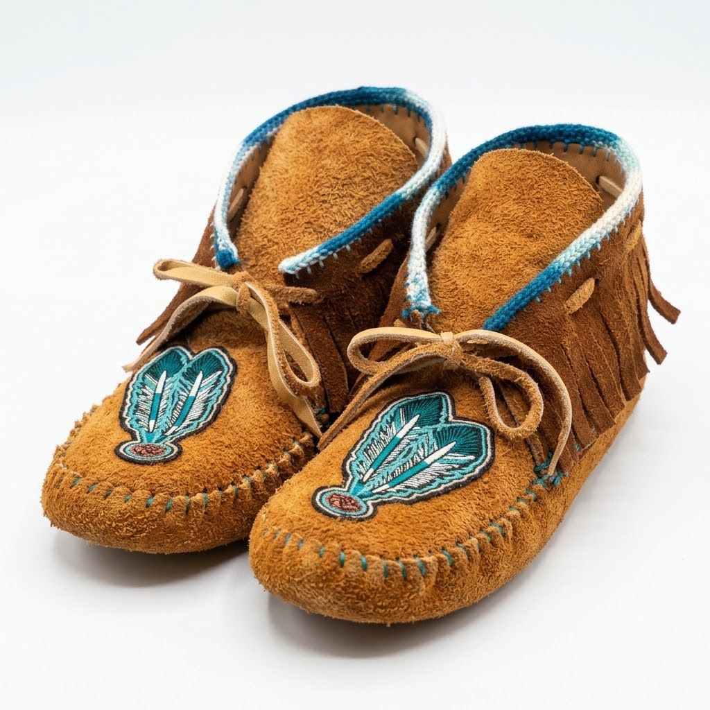 Handmade Feather Patch Moccasin, Variant: Teal- Size 6