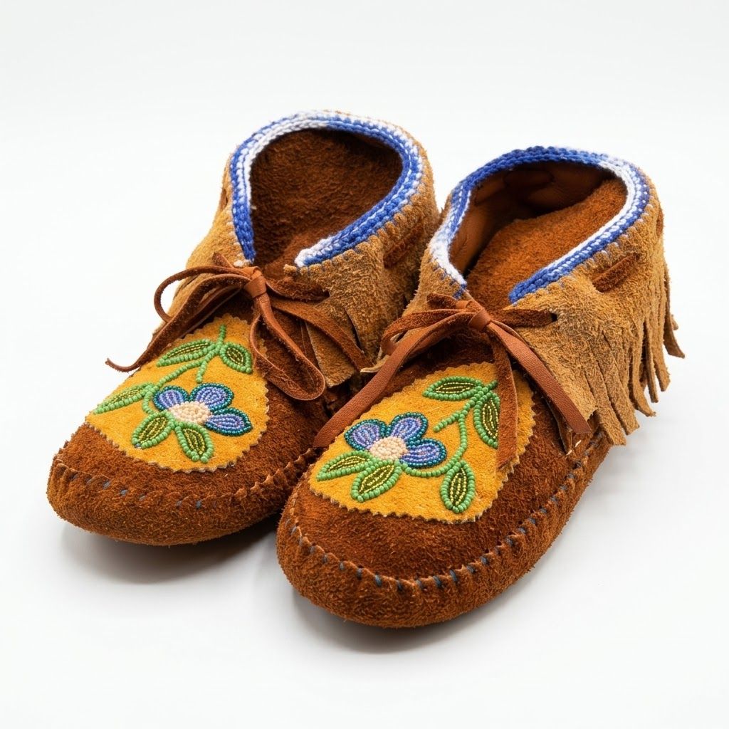 Handmade Floral Beaded Moccasin- Size 8 Ladies