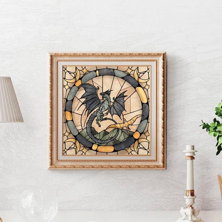 Fourth Wing Stained Glass Dragon Print 5x5