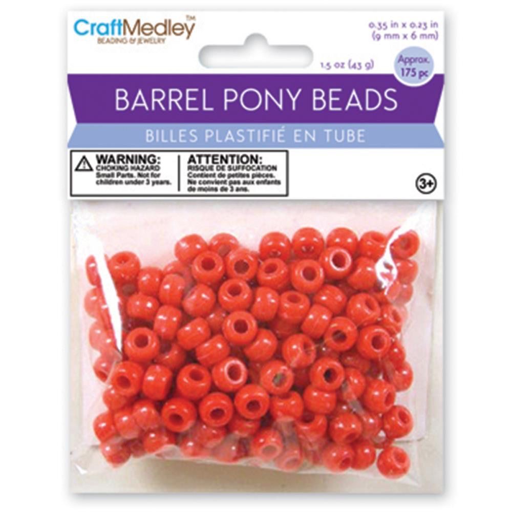 CraftMedley Barrel Pony Beads 9x6mm Red 175pc