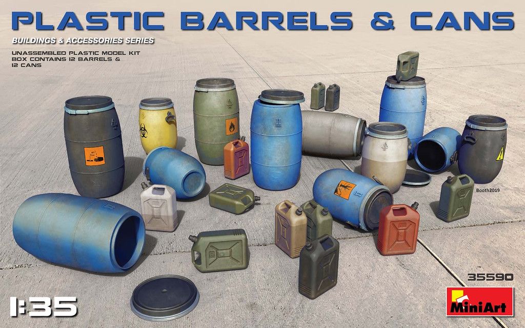 Miniart 1/35 Plastic Barrels And Cans