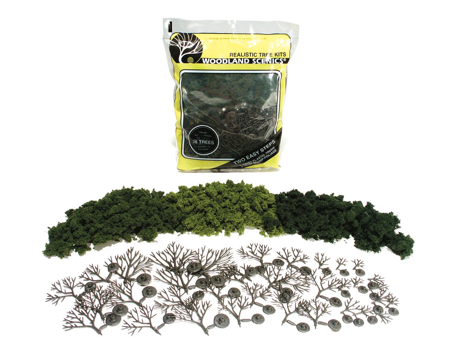 Woodland Kit 0.75 to 3in Green Deciduous Trees 36pc