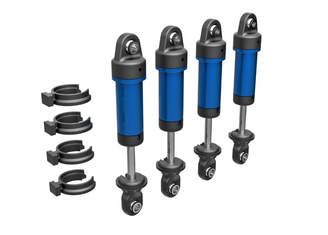 Traxxas Shocks, GTM, 6061-T6 aluminum (blue-anodized) (assembled w/o springs) (4)