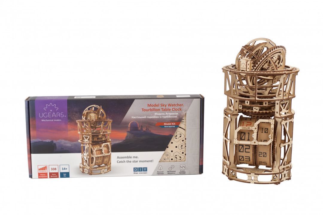 UGears 3D Wooden Puzzle Sky Watcher Tourbillon Table Clock 338 piece