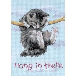 Dimensions 5x7in Hang On Kitty Mini Counted Cross Stitch Kit