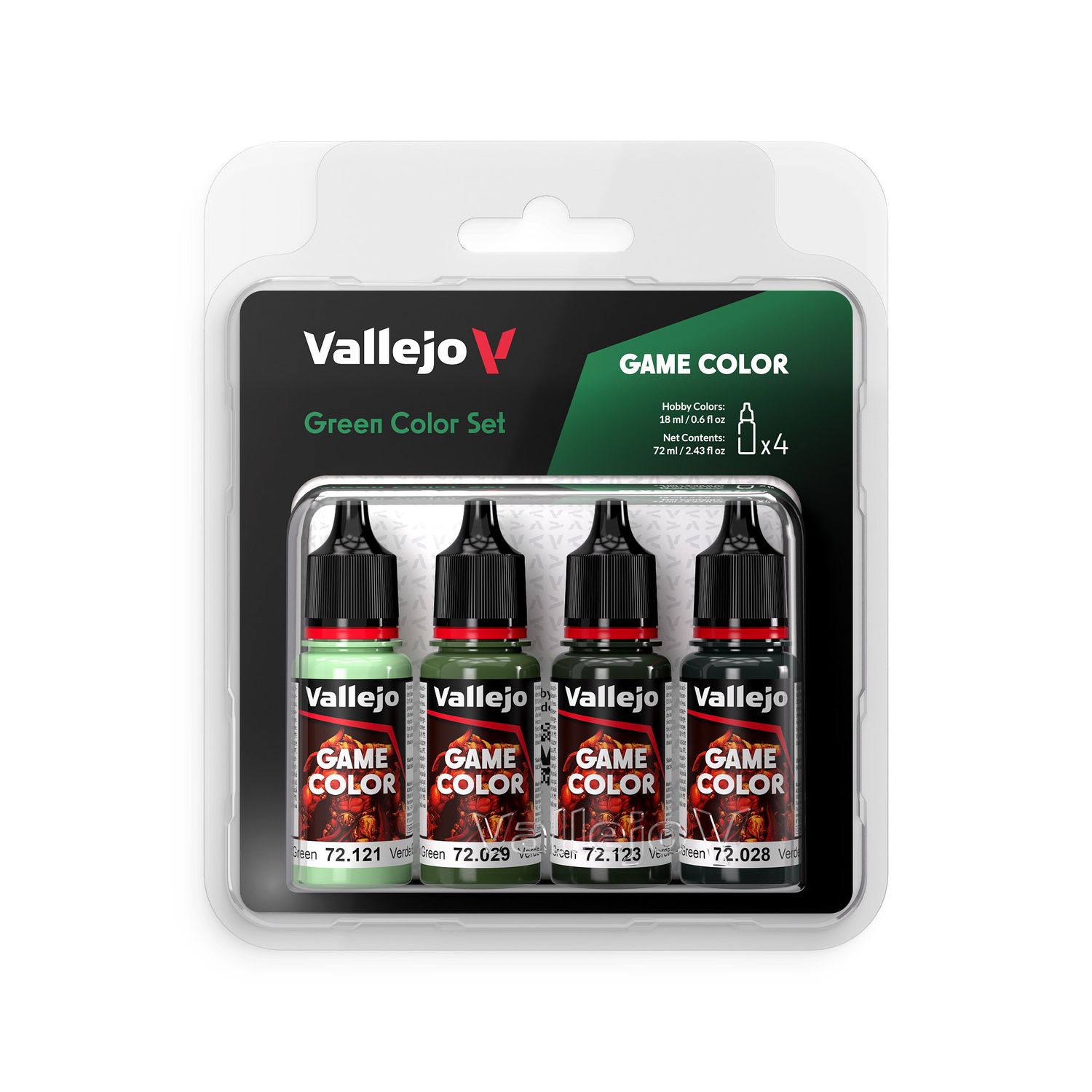 Vallejo Game Color 72-121/029/123/028 Green Paint Set 4pc