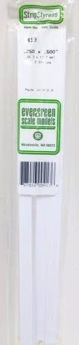 Evergreen Scale Models 0.250x0.500in Polystyrene Strip 3pc