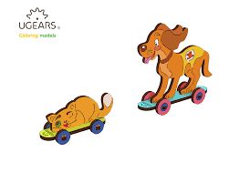 UGears 3D Wooden Puzzle Kitten &amp; Puppy Coloring Model 15 piece