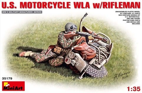 Miniart 1/35 US Motorcycle WLA w/Rifleman