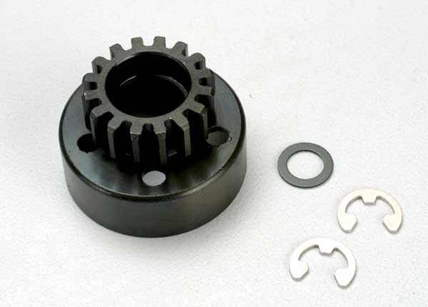 Traxxas Clutch bell (15-tooth)/ 5x8x0.5mm fiber washer (2)/ 5mm e-clip (2) (requires 5x11x4mm ball bearings part #4611)