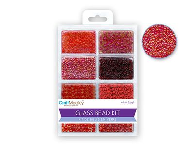 CraftMedley Glass Bead Kit Rocailles Seed Beads Bugles Rouge 45g
