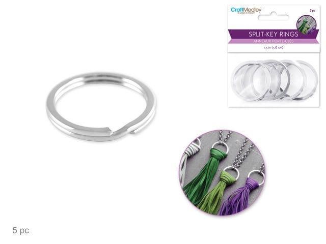 CraftMedley 1.5in Split Key-Rings Heavy Duty Silver 5pc