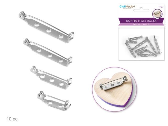 CraftMedley Bar Pin Jewel Back w/Clasp - Silver Tone 10pcs Assorted Sizes CraftMedley Bar Pin Jewel Back w/Clasp - Silver Tone 10pcs Assorted Sizes