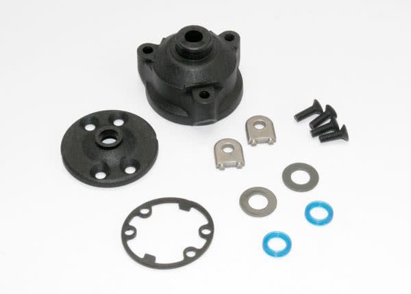 Traxxas Housing, center differential/ x-ring gaskets (2)/ ring gear gasket/ bushings (2)/ 5x10x0.5 TW (2)/ CCS 2.5x8 (4)