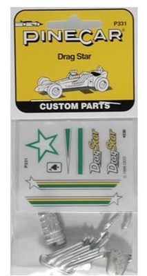 Pinecar Custom Parts w/Decals, Drag Star.