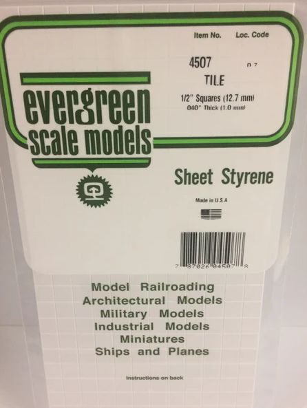 Evergreen Scale Models 1/2in Polystyrene Square Tile Sheet 1pc