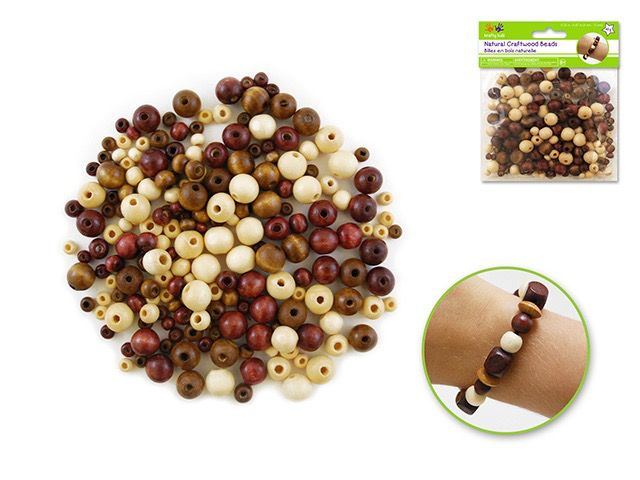 Krafty Kids Wood Round Beads Natural Medley 40g