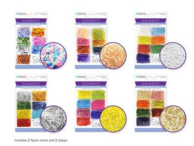 CraftMedley Assorted Glass Bead Kits Multi-Packs with Cording and Clasps 50g 1pc