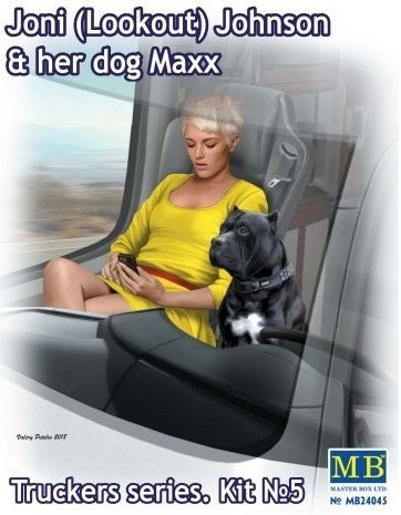 Masterbox 1/24 Joni Johnson Trucker Passenger Sitting w/Cell Phone &amp; Dog Maxx