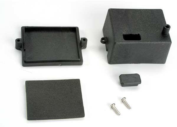 Traxxas Box, receiver/ x-tal access rubber plug/ adhesive foam chassis pad