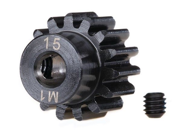 Traxxas Gear, 15-T pinion (machined) (1.0 metric pitch) (fits 5mm shaft)/ set screw (for use only with steel spur gears)