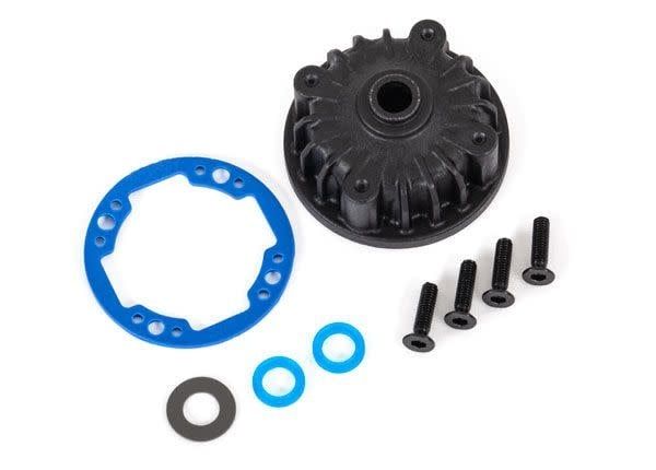Traxxas Housing, center differential/ x-ring gaskets (2)/ 5x10x0.5 PTFE-coated washer (1)/ 2.5x10 CCS (4)