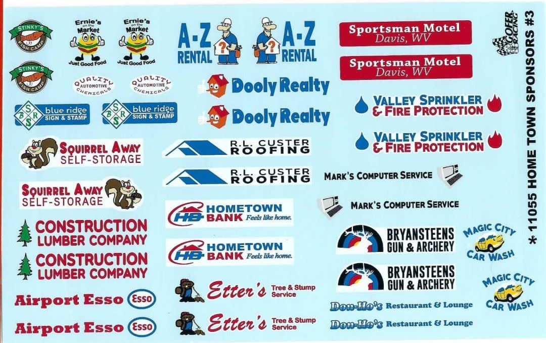 Gofer Racing 1/24 Hometown Sponsors Decal Sheet