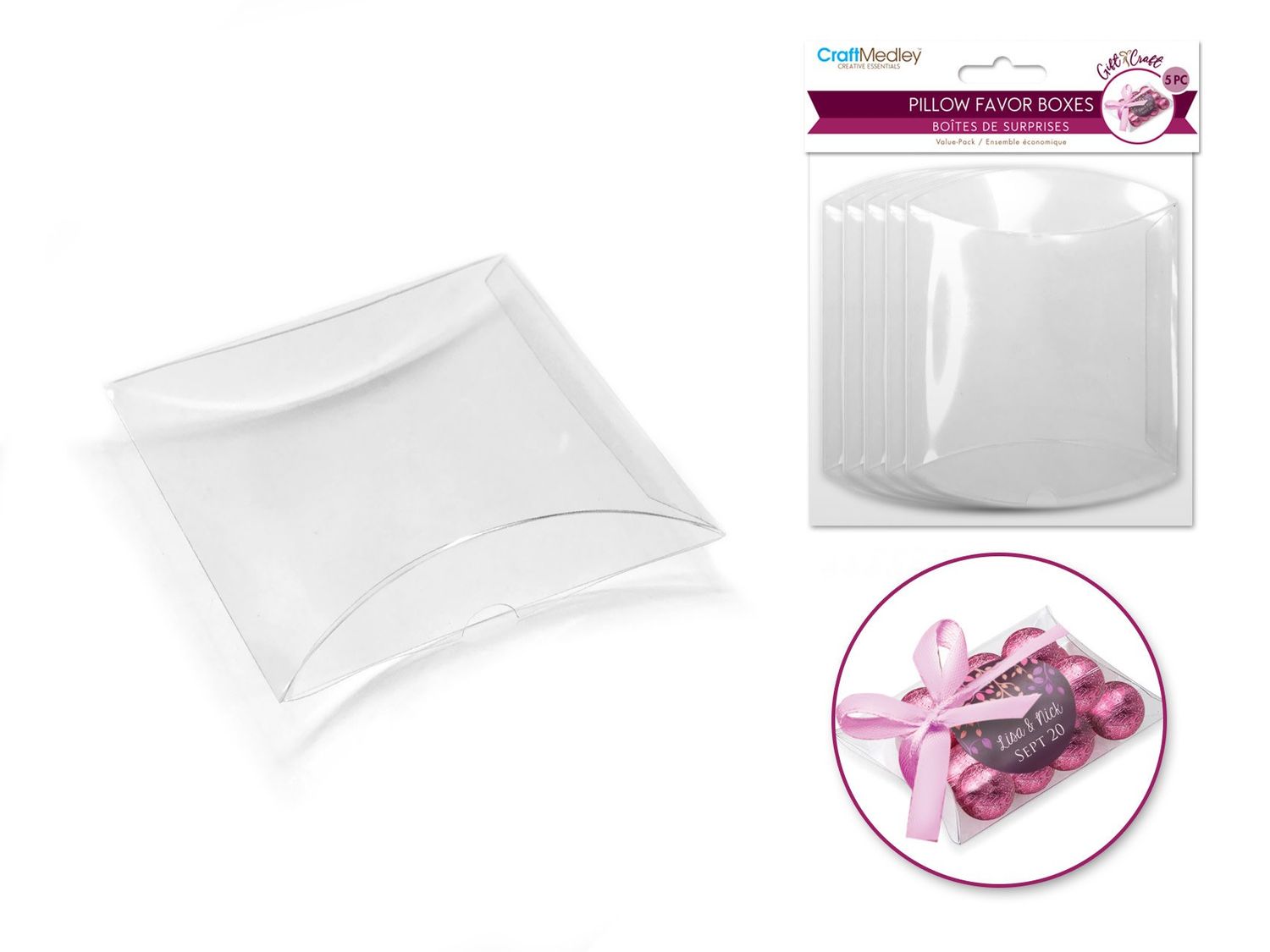 CraftMedley 12.5x9.5x3cm Clear Pillow Favor Box Large 5pc