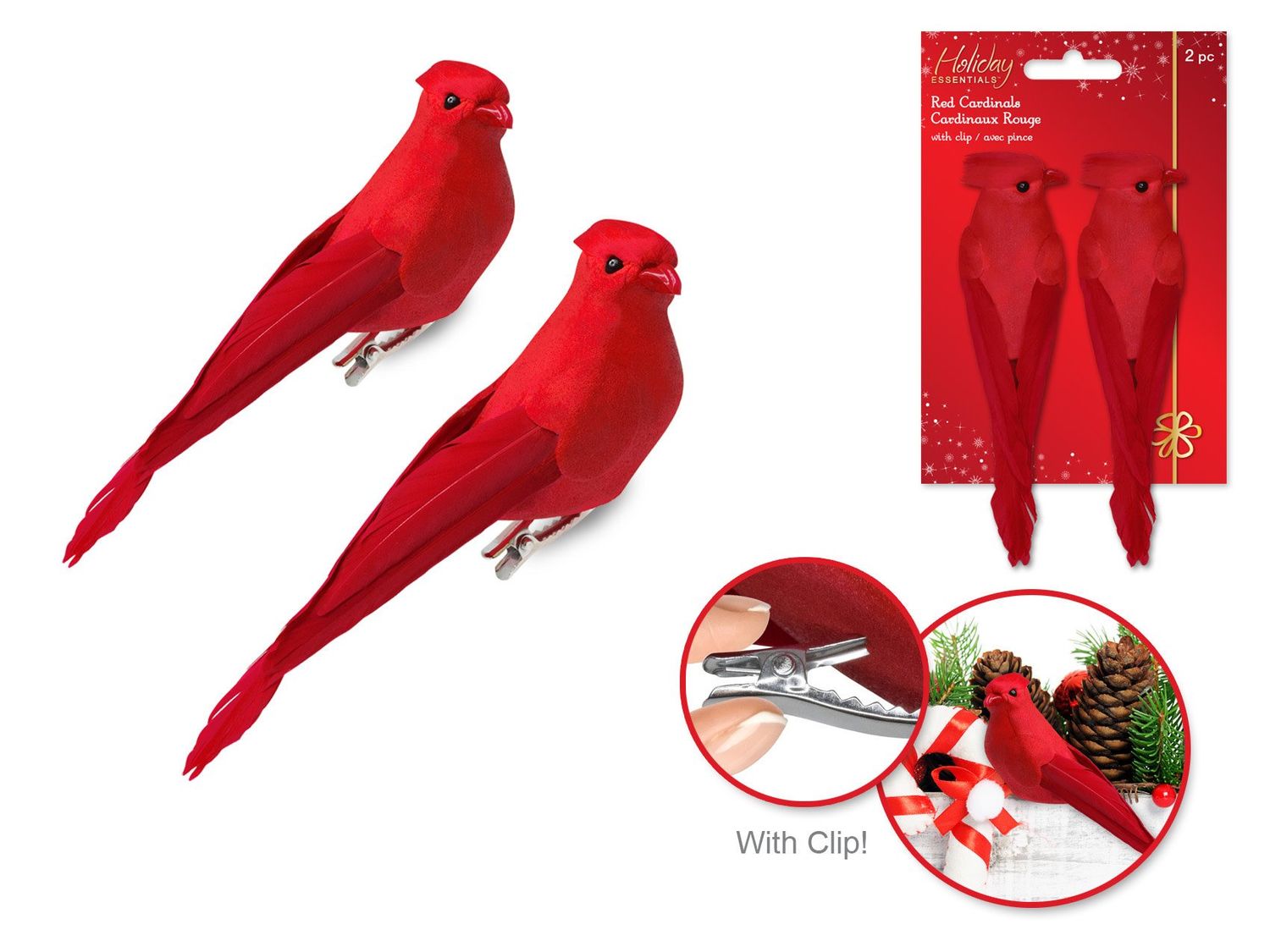 MultiCraft Red Cardinals 2 Pack Christmas Ornaments