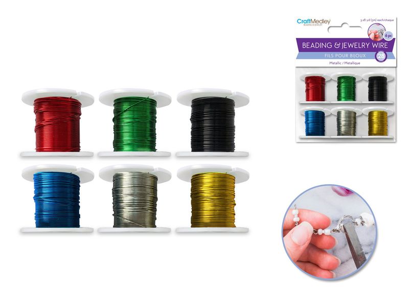 CraftMedley 3m Beading Jewelry Wire Spool Assorted Metallic 6pc