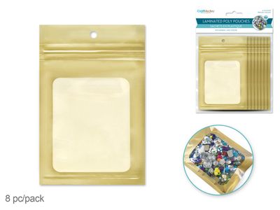CraftMedley 4.1x6.4in Gold Zipper Seal Laminated Poly Pouches 8pc