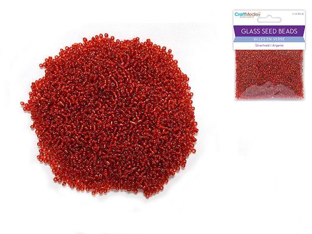CraftMedley Glass Seed Beads Red Vermillion 60g
