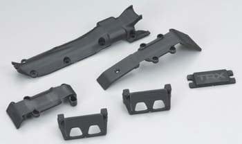 Traxxas Skidplate set, front (1)/ rear (1)/ transmission (1) (black)/ Guards, steering servo (2) / cover plate, steering servo (1)