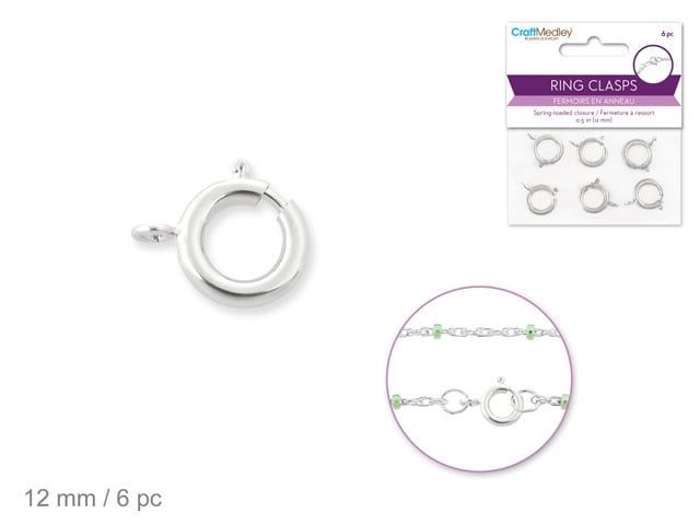 CraftMedley 10mm Silver Ring Clasp with Spring 6pc