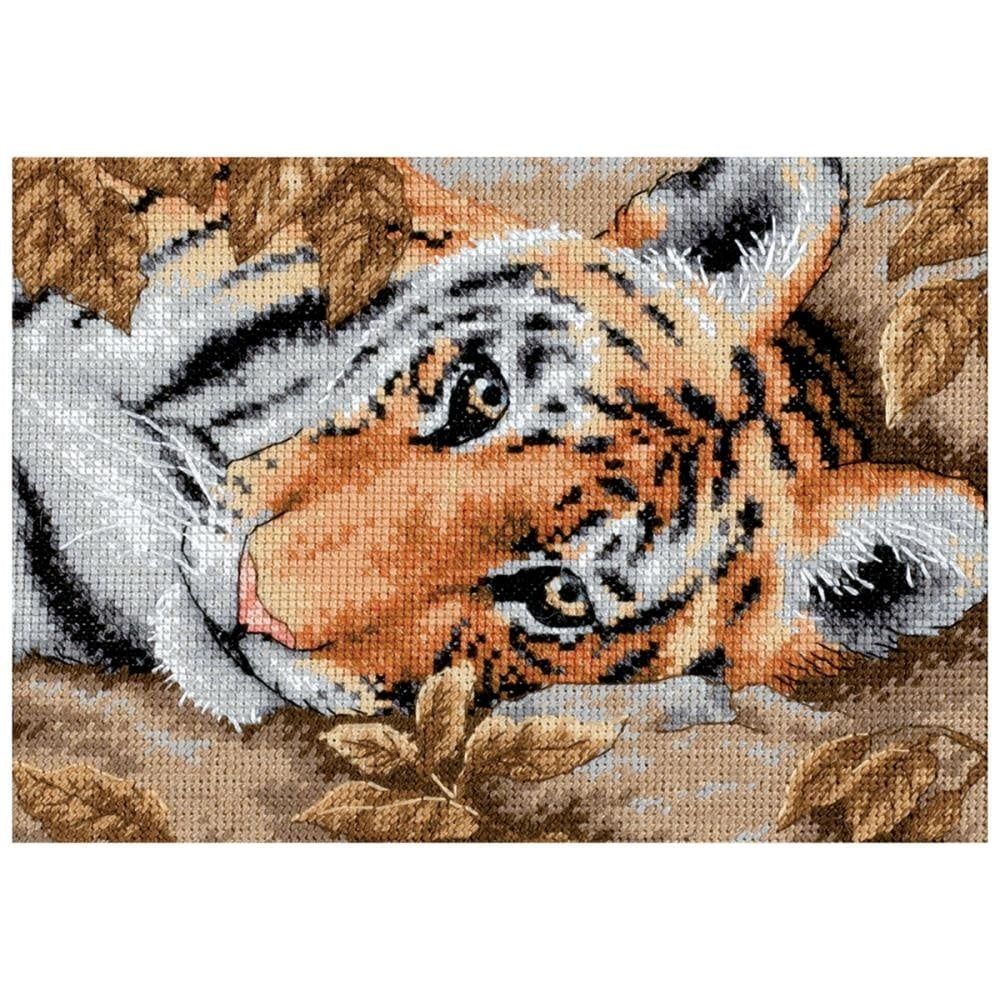 Dimensions Gold Petite Counted Cross Stitch Kit 7&quot;X5&quot; Beguiling Tiger 18 Count