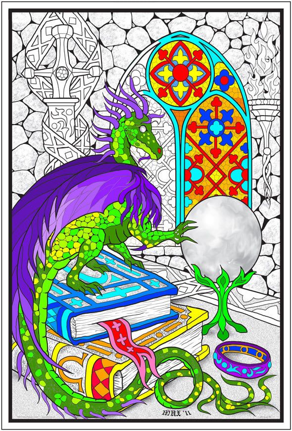 Stuff To Color 22 x 32.5 Wall Poster Dragon Crystal Ball