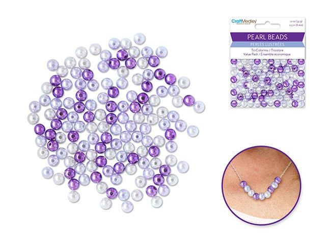 CraftMedley 8mm Pearl Beads Gloss Tri Color Mix Purple 35g