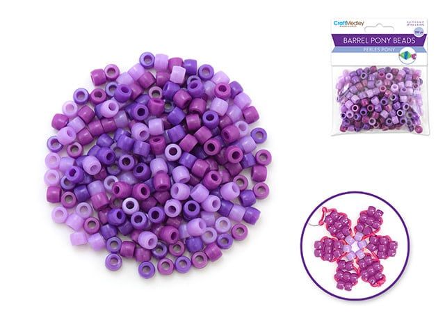 CraftMedley 8x6mm Pony Beads Barrel Color Mix Purple 200pc