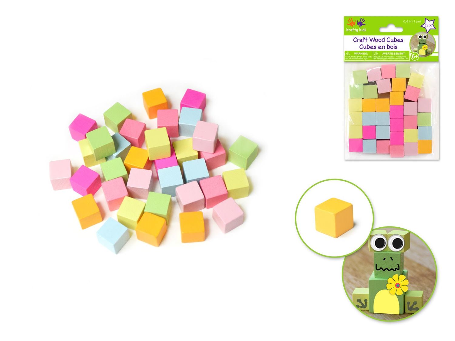 Krafty Kids Craftwood Cubes Pastel Assorted 10mm 35pc