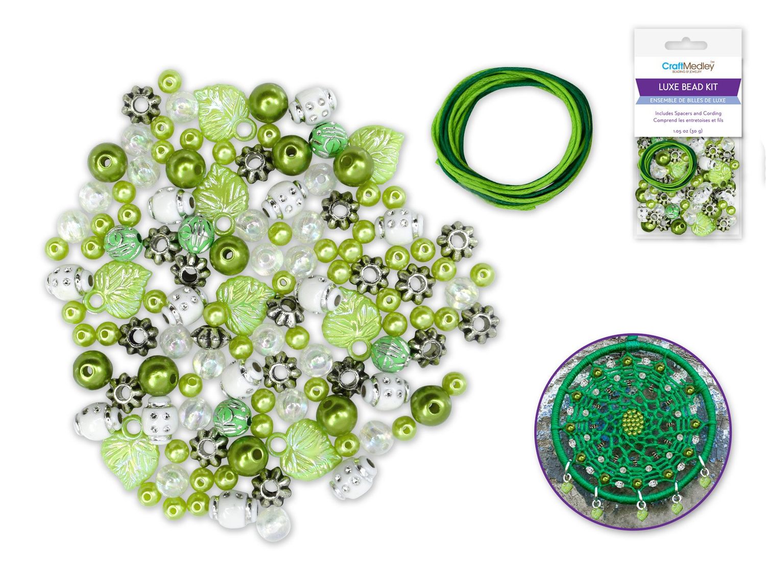 CraftMedley Acrylic Bead Luxe Kit w Spacers and Cording Green 30g