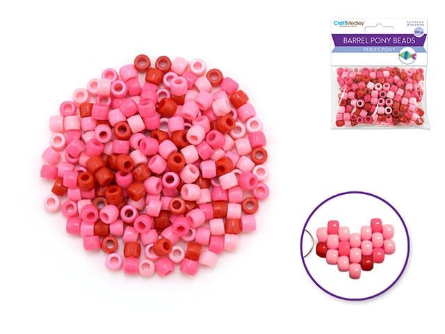 CraftMedley 8x6mm Pony Beads Barrel Color Mix Pink and Red 200pc