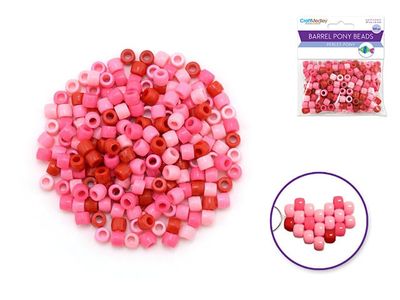 CraftMedley 8x6mm Pony Beads Barrel Color Mix Pink and Red 200pc