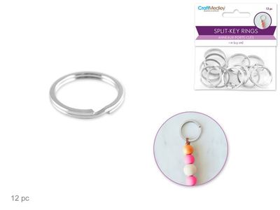 CraftMedley 1in Split Key-Rings Heavy Duty Silver 12pc